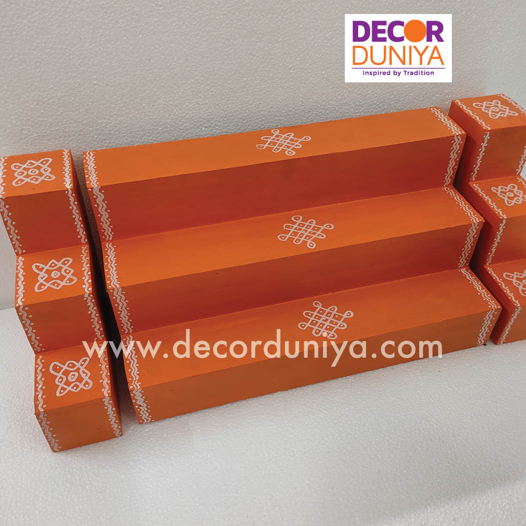 3 Step Golu Padi - Vigraham Stand - with Pair of Diya stand - VS06