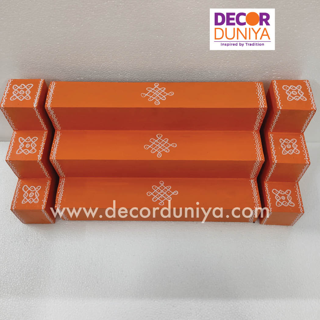 3 Step Golu Padi - Vigraham Stand - with Pair of Diya stand - VS06