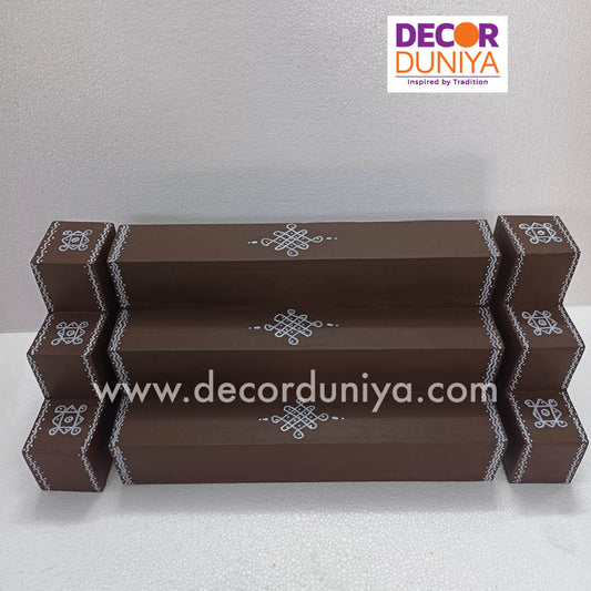 3 Step Golu Padi - Vigraham Stand - with Pair of Diya stand - VS09