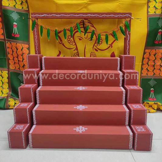 5 Step - Golu Padi - Vigraham Stand with 5 Step Diya Padi and Backdrop Flower Stand - VS14