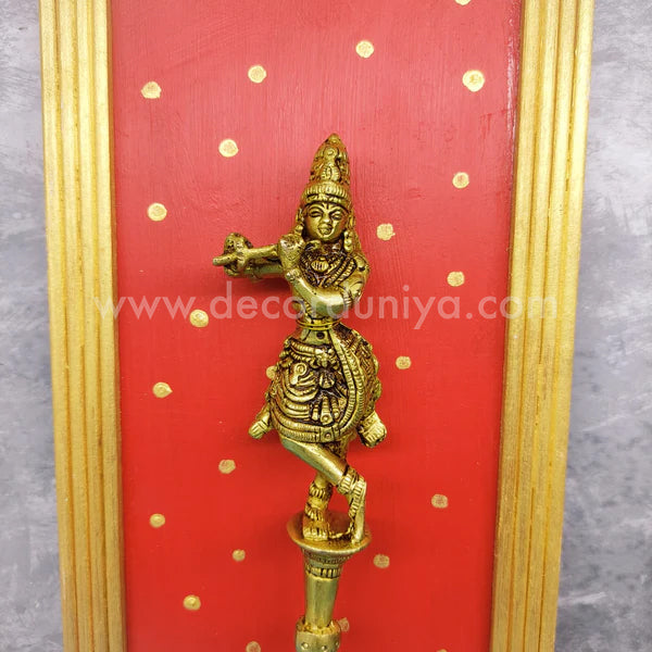 Brass Krishna and Wooden Frame Wall Hangings - WH16
