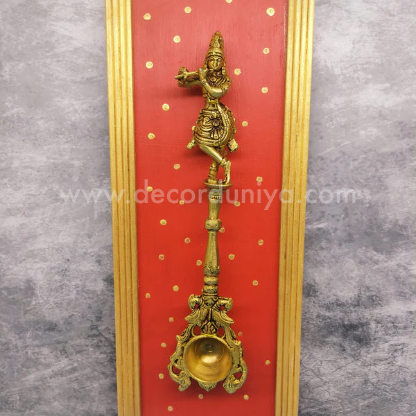 Brass Krishna and Wooden Frame Wall Hangings - WH16