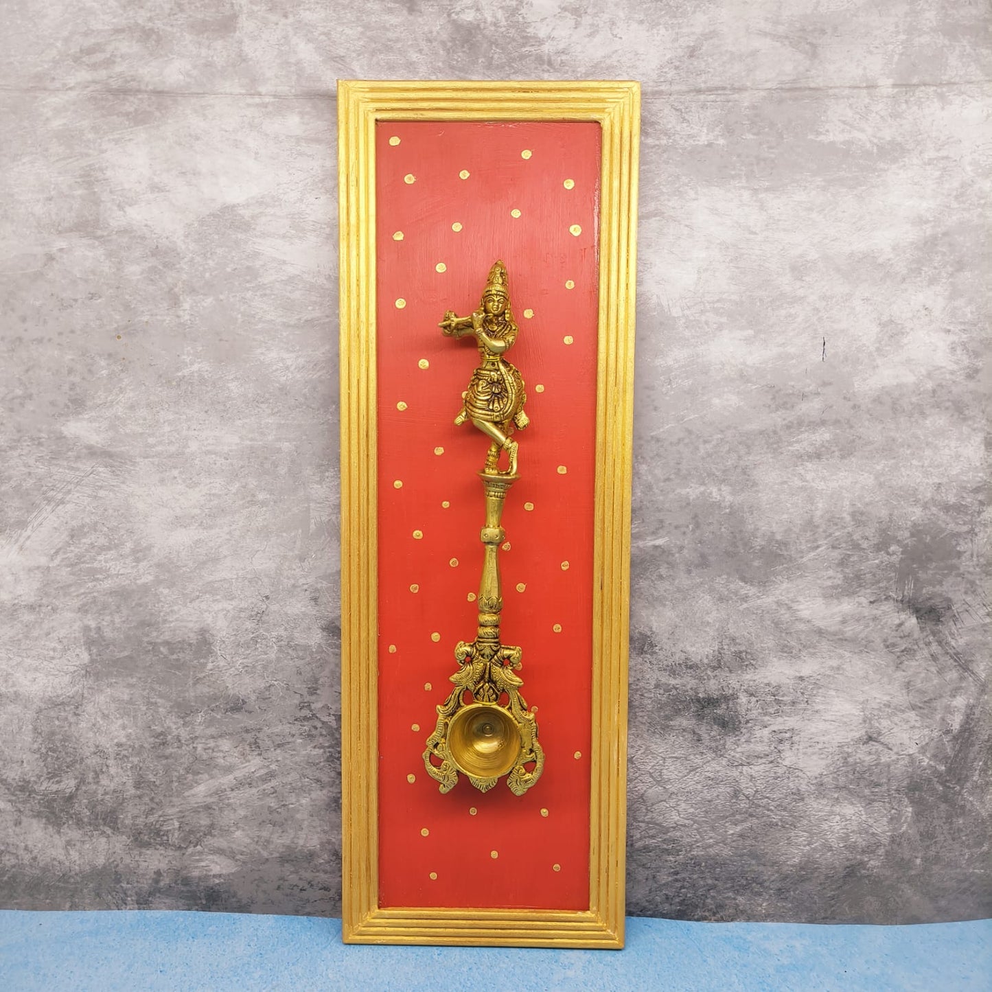 Brass Krishna and Wooden Frame Wall Hangings - WH16