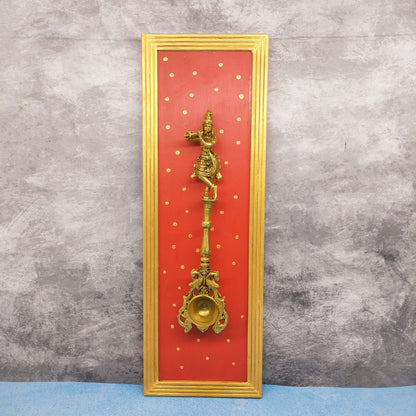 Brass Krishna and Wooden Frame Wall Hangings - WH16