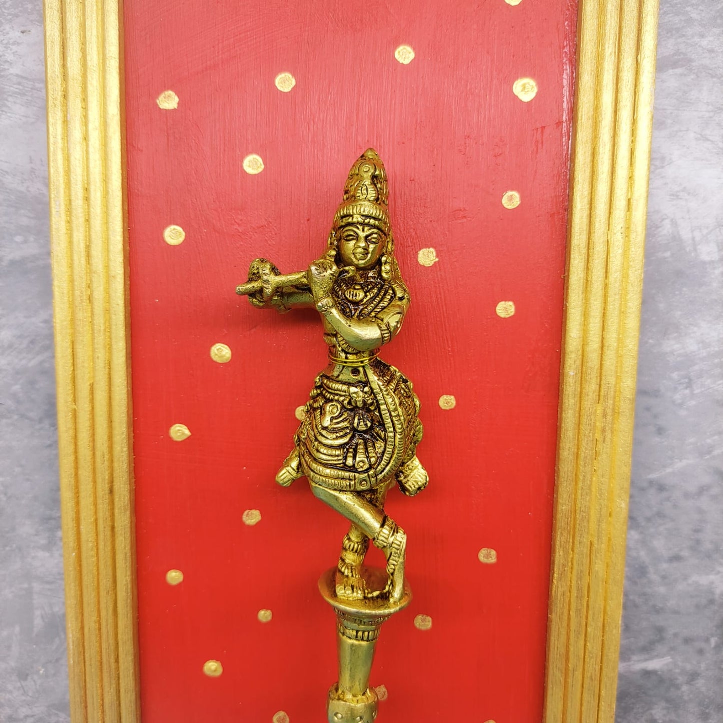 Brass Krishna and Wooden Frame Wall Hangings - WH16