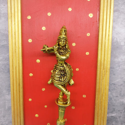 Brass Krishna and Wooden Frame Wall Hangings - WH16