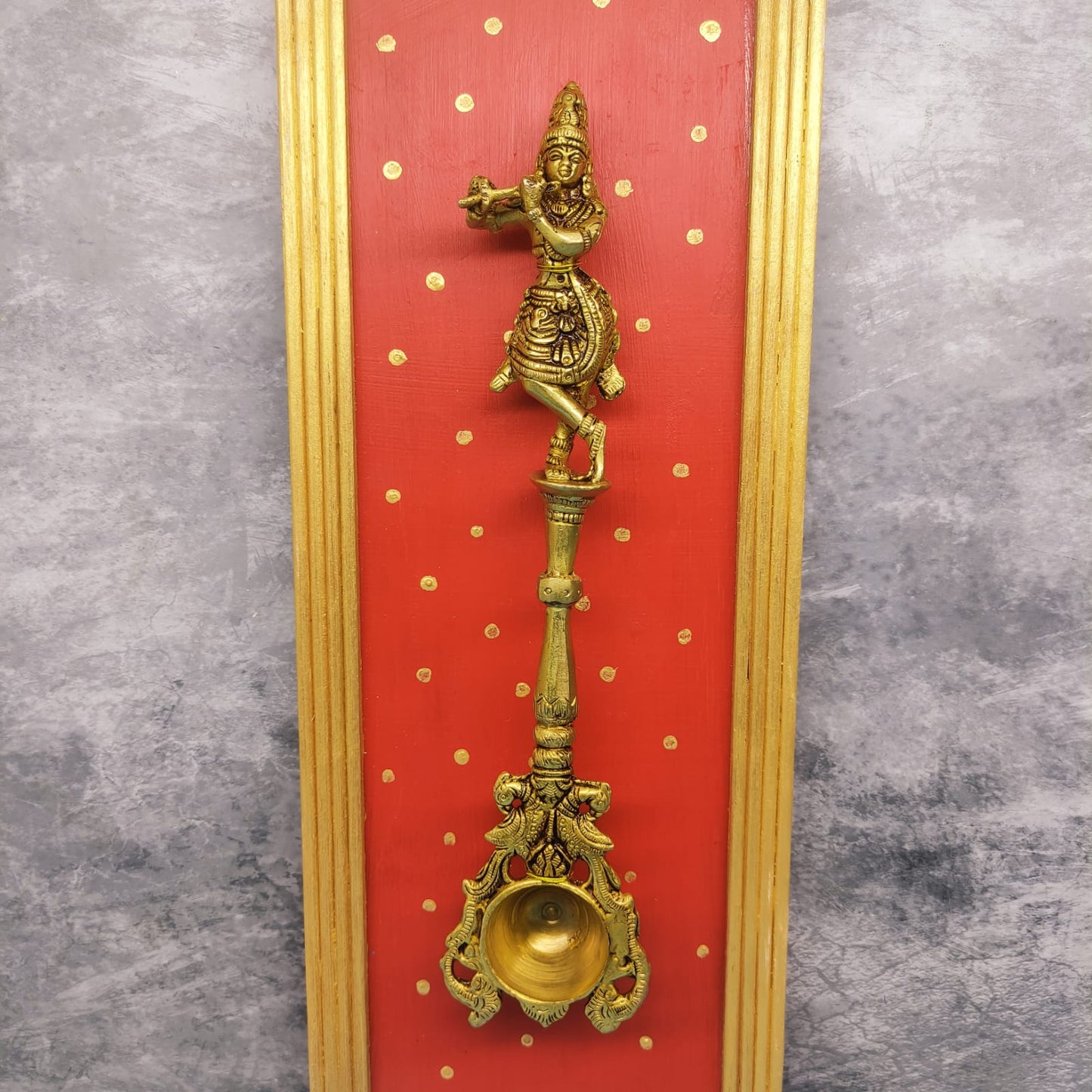 Brass Krishna and Wooden Frame Wall Hangings - WH16