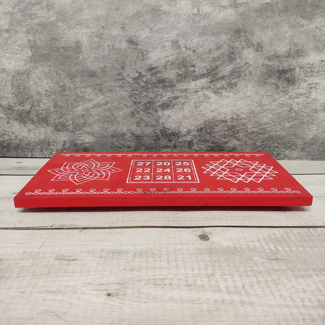 Wooden Kolam Manai - Aishwarya Kolam, Kubera Yantram and Hiruthayakamalam  - AKYH02-C