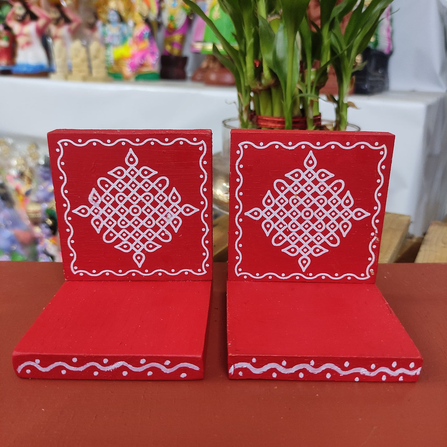 Wooden Kolam Wall Shelf Pair | Vilakku madam - VM32