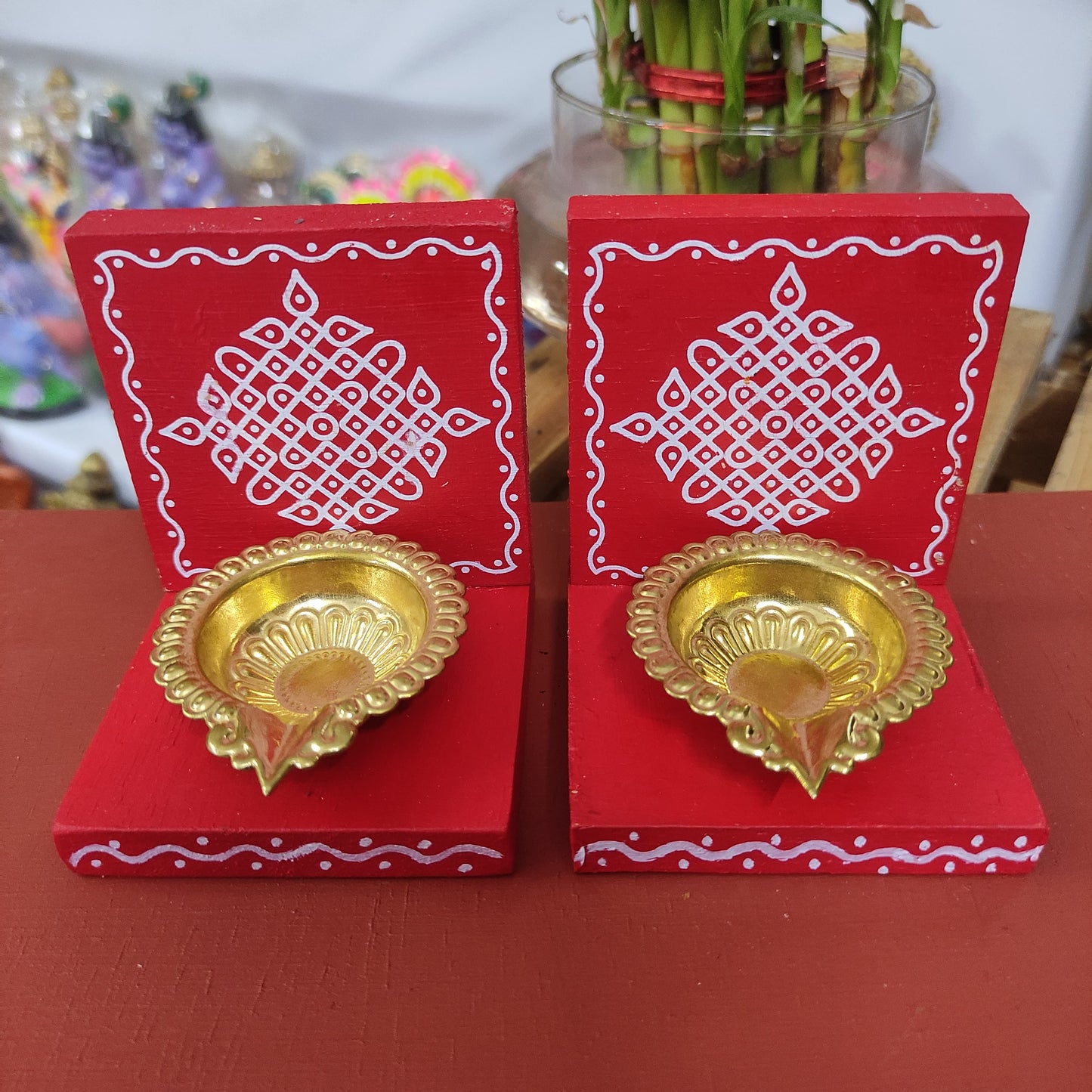Wooden Kolam Wall Shelf Pair | Vilakku madam - VM32