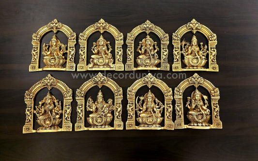 Pure Brass Ashtalakshmi with Prabhavali Frame Wall Art | Superfine Ashtalakshmi Wall Hanging | Ashtalakshmi Wall Art for Home & Temple decor - RJF1