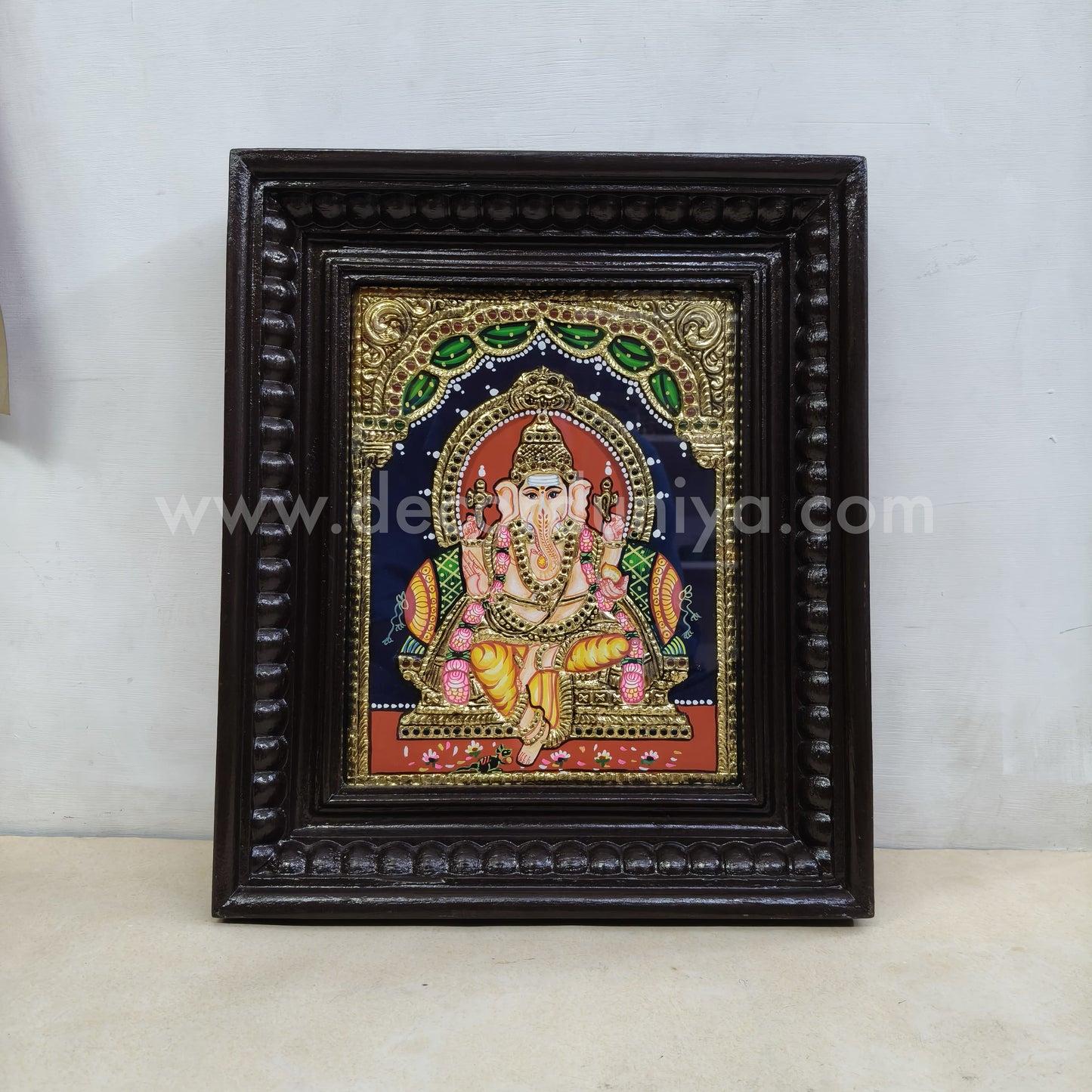 Tanjore Painting | Ganesha | Vinayagar | Chettinad Frame | - Flat Gold Foil  - TPM106