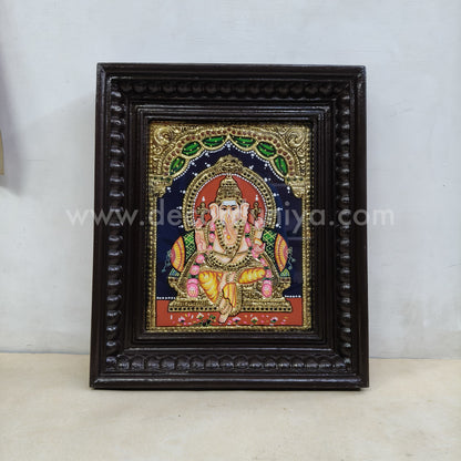 Tanjore Painting | Ganesha | Vinayagar | Chettinad Frame | - Flat Gold Foil  - TPM106