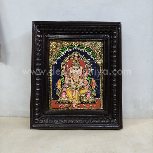 Tanjore Painting | Ganesha | Vinayagar | Chettinad Frame | - Flat Gold Foil  - TPM106