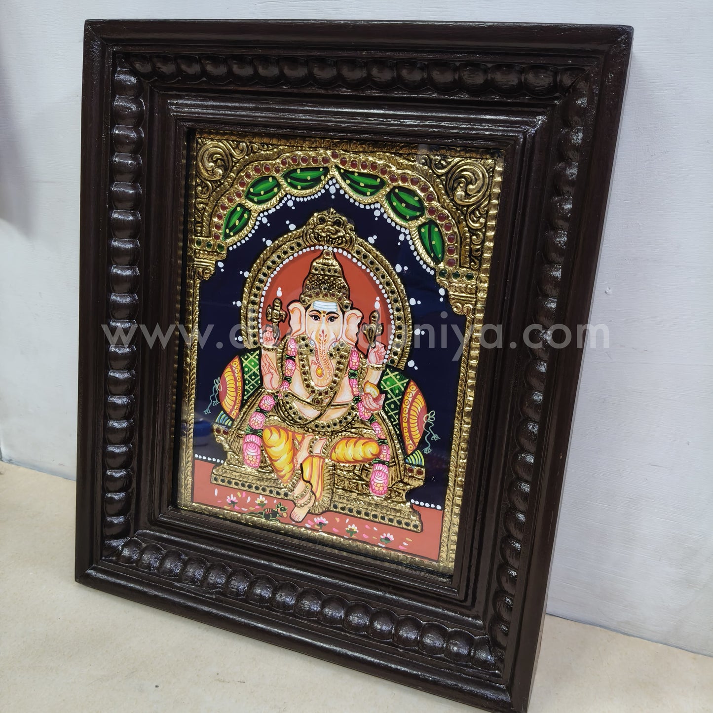 Tanjore Painting | Ganesha | Vinayagar | Chettinad Frame | - Flat Gold Foil  - TPM106