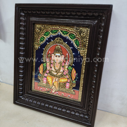 Tanjore Painting | Ganesha | Vinayagar | Chettinad Frame | - Flat Gold Foil  - TPM106