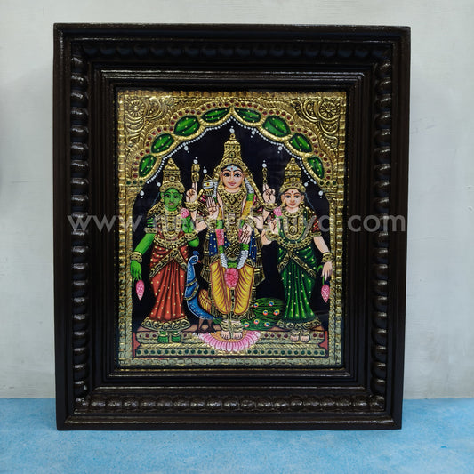 Tanjore Painting | Murugar Valli Deivanai - MVD | Chettinad Frame | - Flat Gold Foil  - TPM102