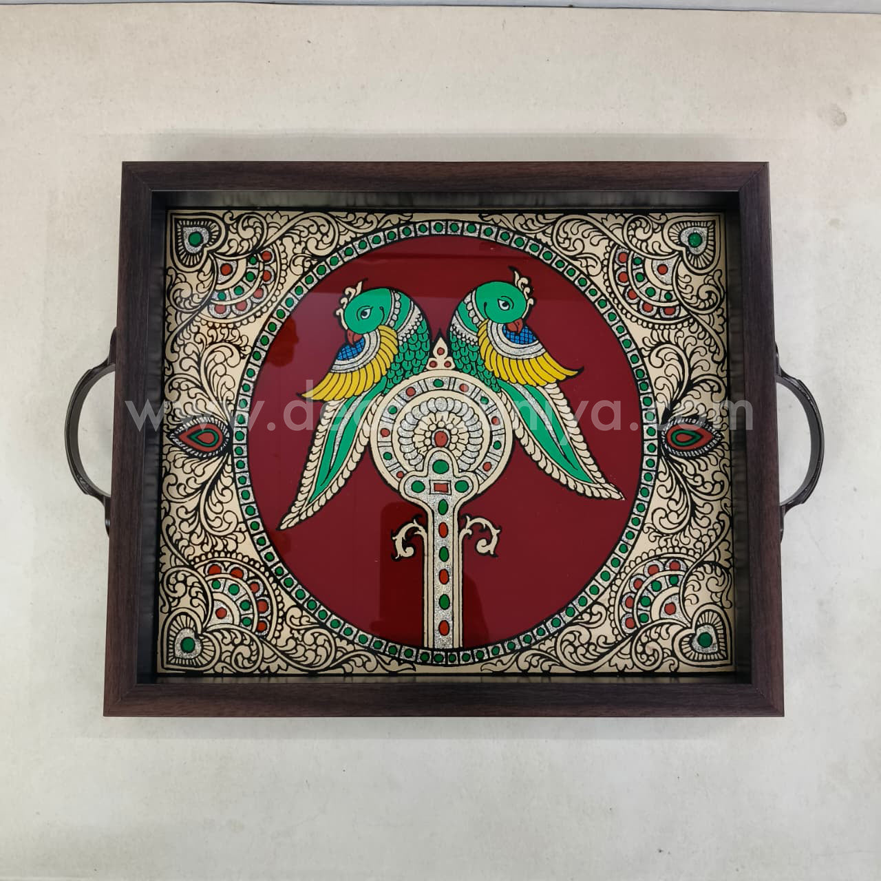 Multipurpose Peacock Tray | Reverse Glass Painting | Tanjore Artwork - PVK12