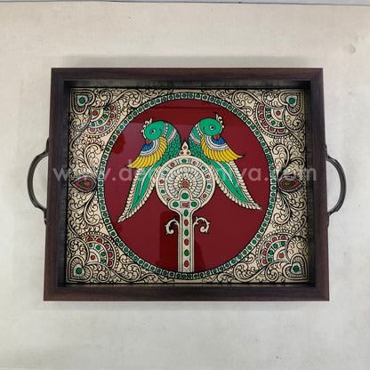 Multipurpose Peacock Tray | Reverse Glass Painting | Tanjore Artwork - PVK12