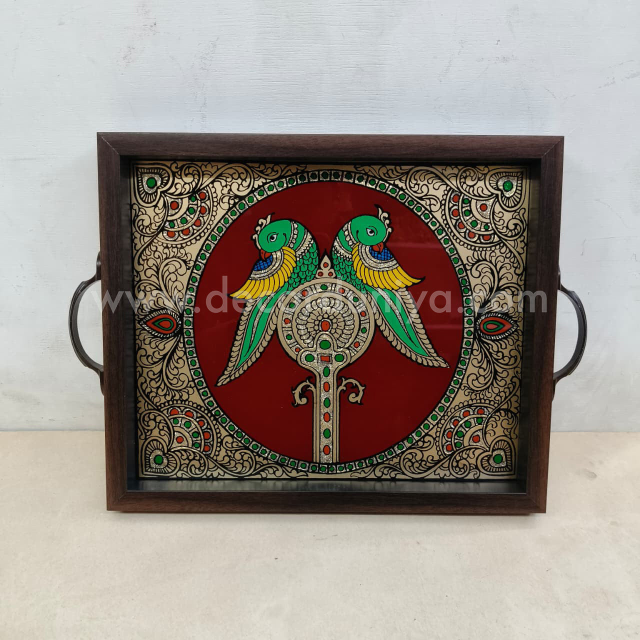 Multipurpose Peacock Tray | Reverse Glass Painting | Tanjore Artwork - PVK12