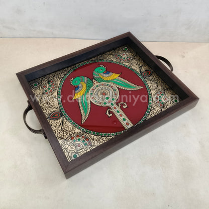 Multipurpose Peacock Tray | Reverse Glass Painting | Tanjore Artwork - PVK12