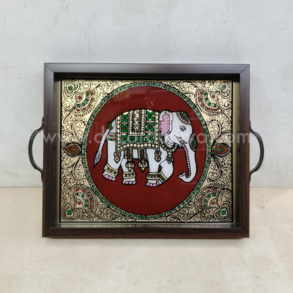 Multipurpose Elephant Tray | Reverse Glass Painting | Tanjore Artwork - PVK11