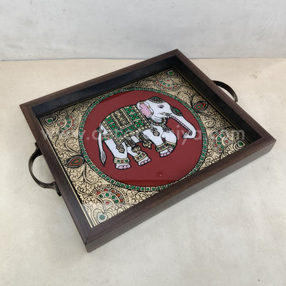 Multipurpose Elephant Tray | Reverse Glass Painting | Tanjore Artwork - PVK11