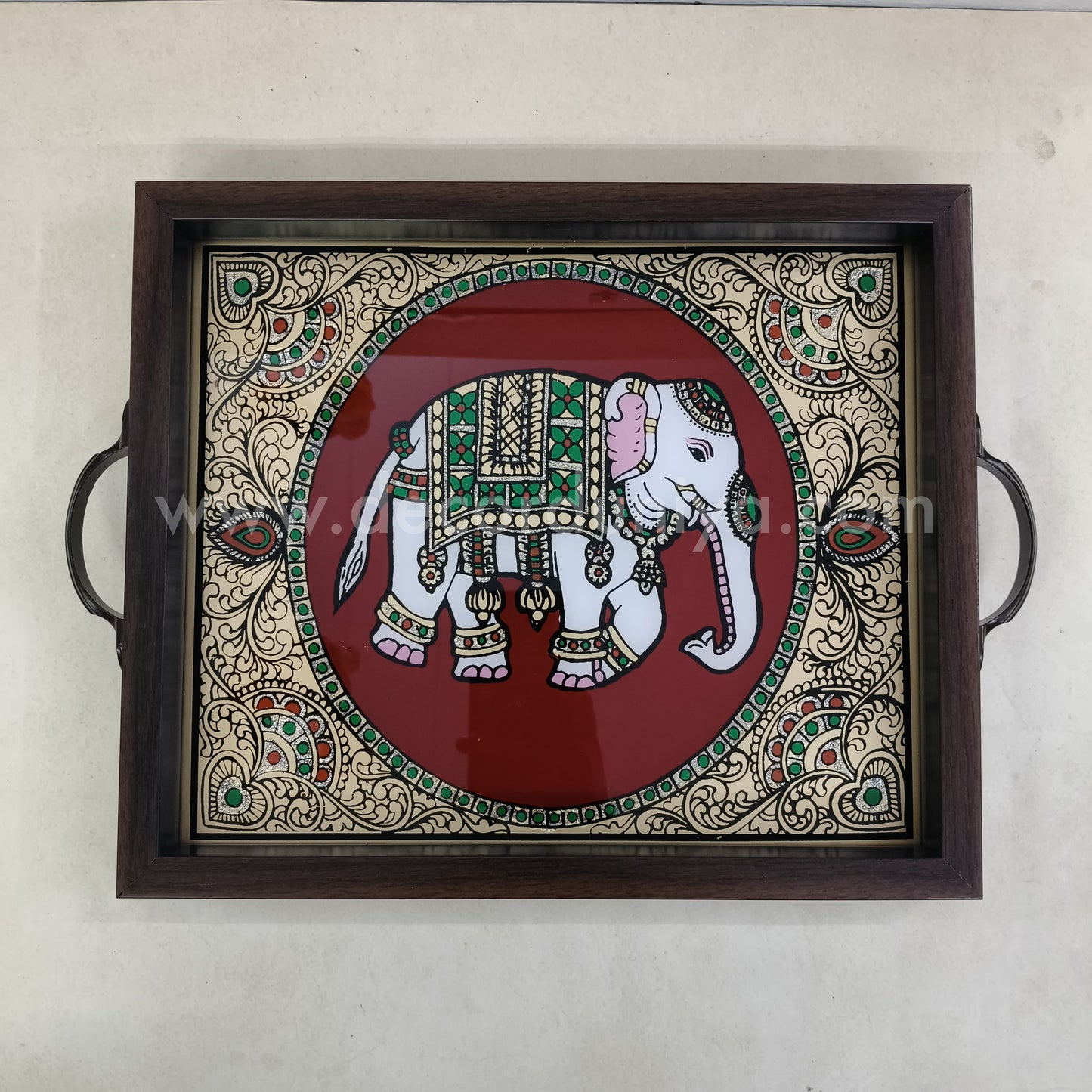 Multipurpose Elephant Tray | Reverse Glass Painting | Tanjore Artwork - PVK11