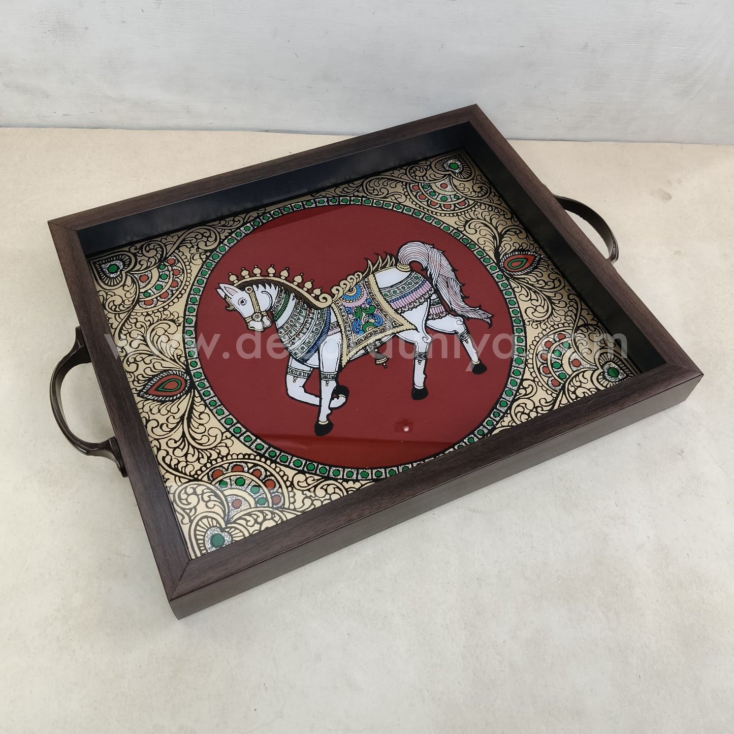 Multipurpose Horse Tray | Reverse Glass Painting | Tanjore Artwork - PVK10