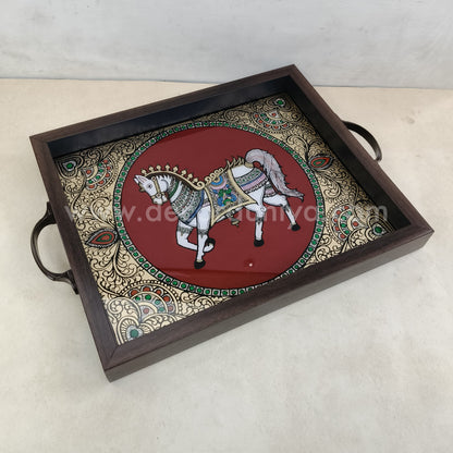 Multipurpose Horse Tray | Reverse Glass Painting | Tanjore Artwork - PVK10