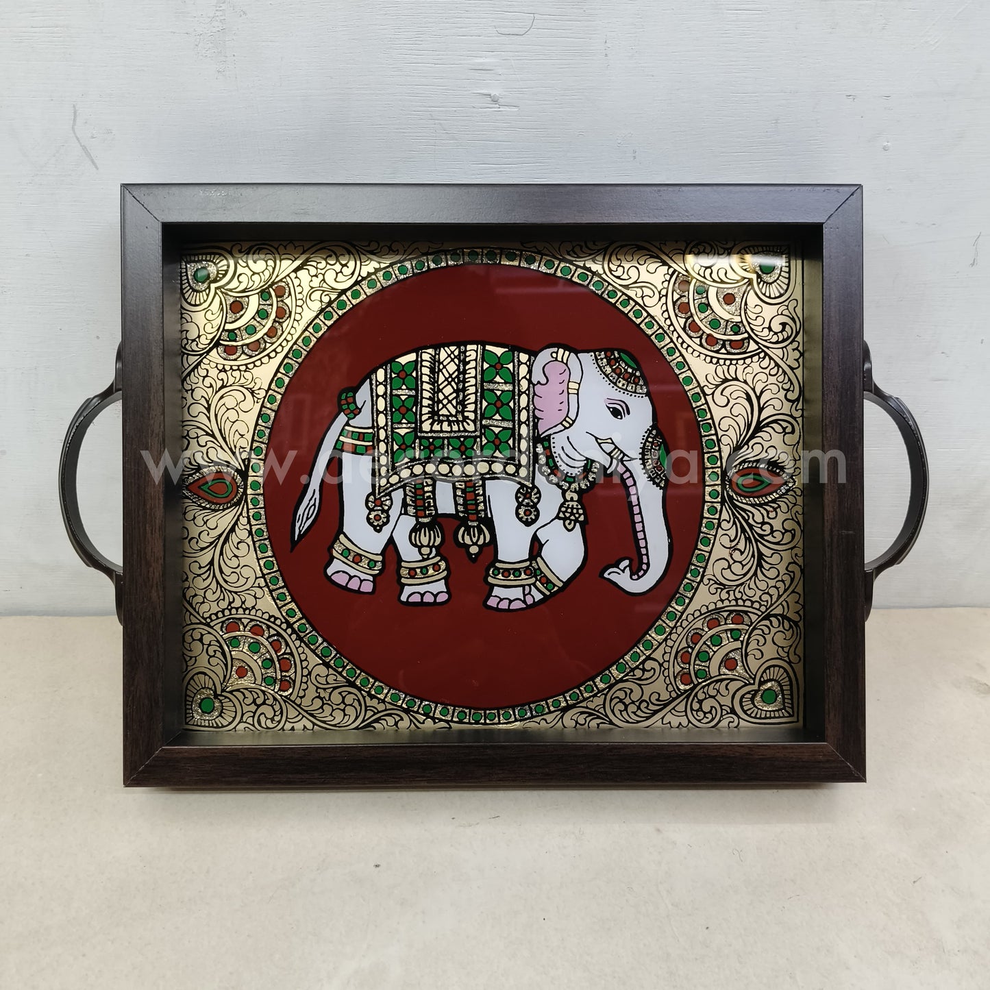Multipurpose Elephant Tray | Reverse Glass Painting | Tanjore Artwork - PVK3