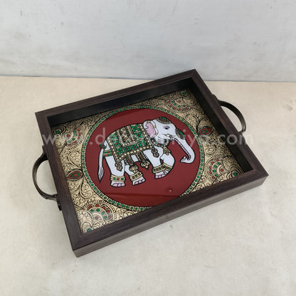 Multipurpose Elephant Tray | Reverse Glass Painting | Tanjore Artwork - PVK3