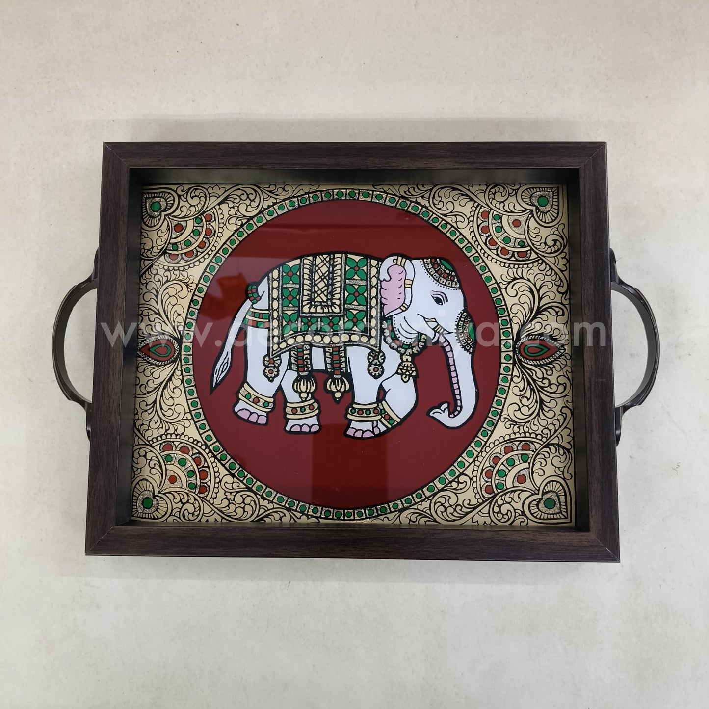 Multipurpose Elephant Tray | Reverse Glass Painting | Tanjore Artwork - PVK3
