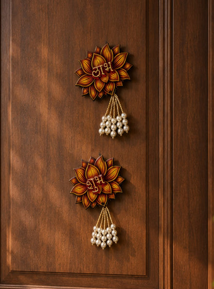 Lotus Shubh Labh wall Hanging (Pair - 2 pcs) - MDF - LT1