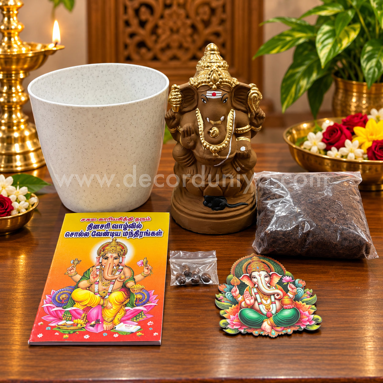 Clay Traditional Seed Vinayagar | Soil | Seeds with Pot - CTSV1